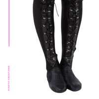 Lace Up Spats/Booty Socks - Black Lycra with Leatherette Trim